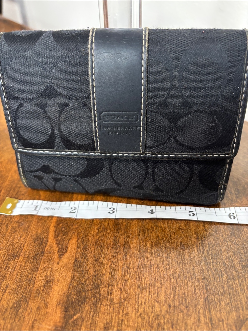 🔥Coach Black Signature Jacquard & Smooth Leather Wallet - Picture 13 of 14